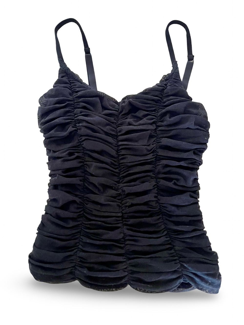 Vintage Cosabella Y2K Black Tulle Ruched Cami Tank Top Made in Italy Size M